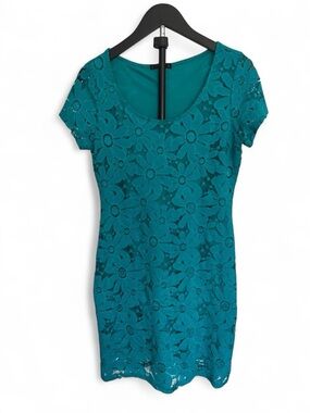 Tiana B. Teal Floral Lace Short-Sleeve Dress